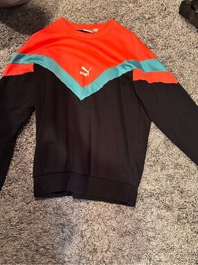 Puma Men’s Black, Coral & Teal Chevron Crewneck Sweater